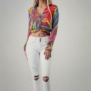 Tropical Peek a Boo Long Sleeve Crop Top